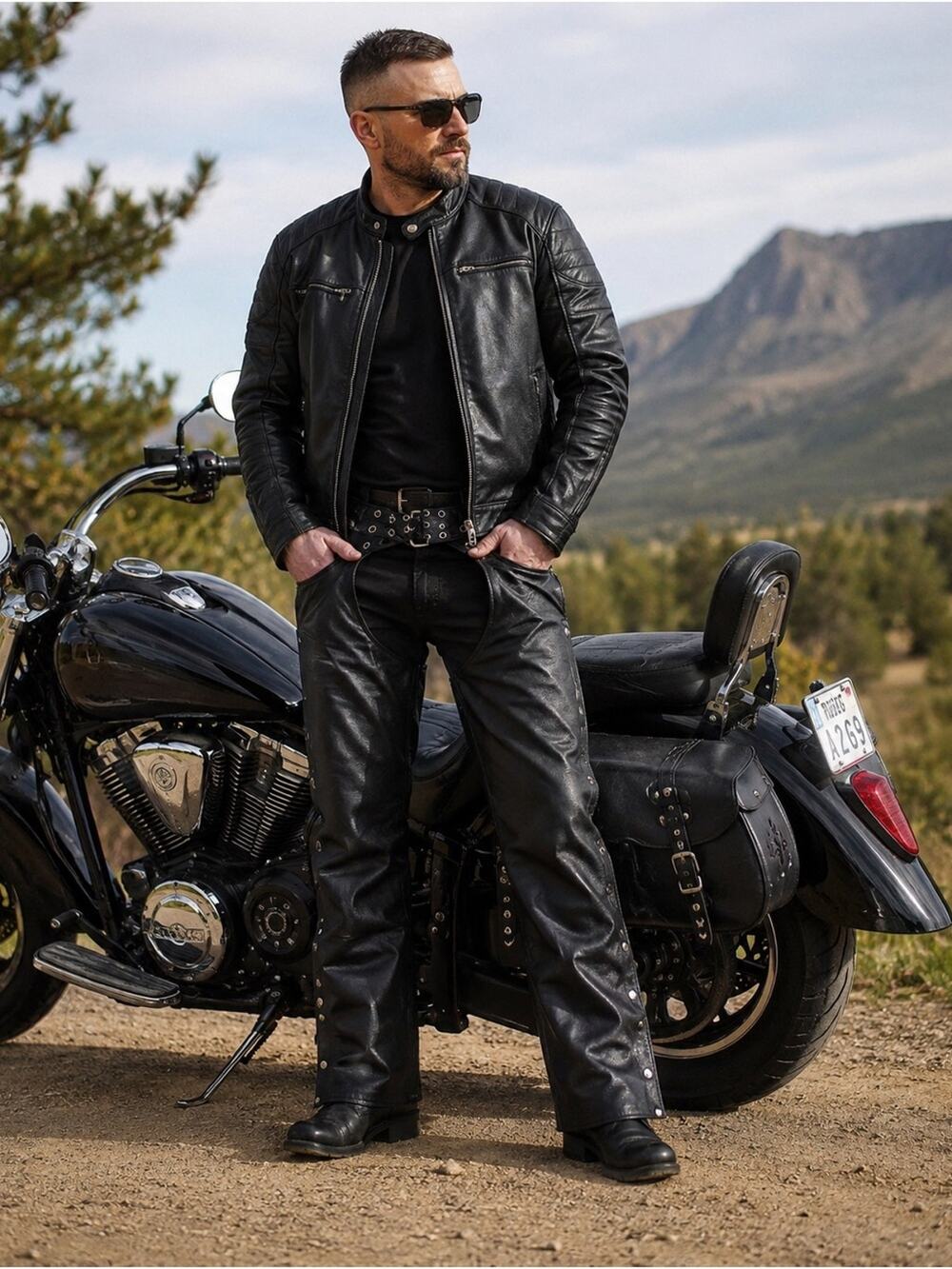 Genuine Leather Black Motorcycle Chaps XL Lace Up Zip Snap Riding Pants